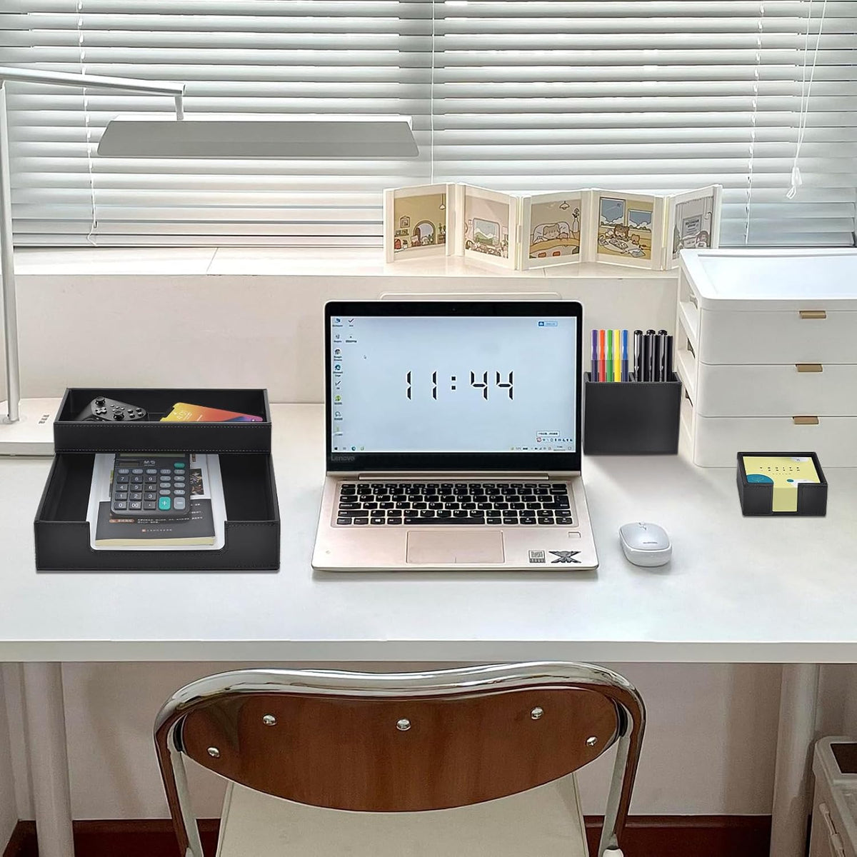 4 Pack Leather Office Supplies/Desk Organizer for Letter Paper Tray,Sticky No...