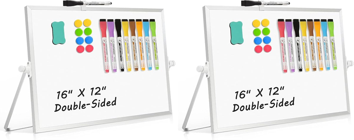 Double-Sided Magnetic White Board with Stand, 16" x 12" (Pack of 2)
