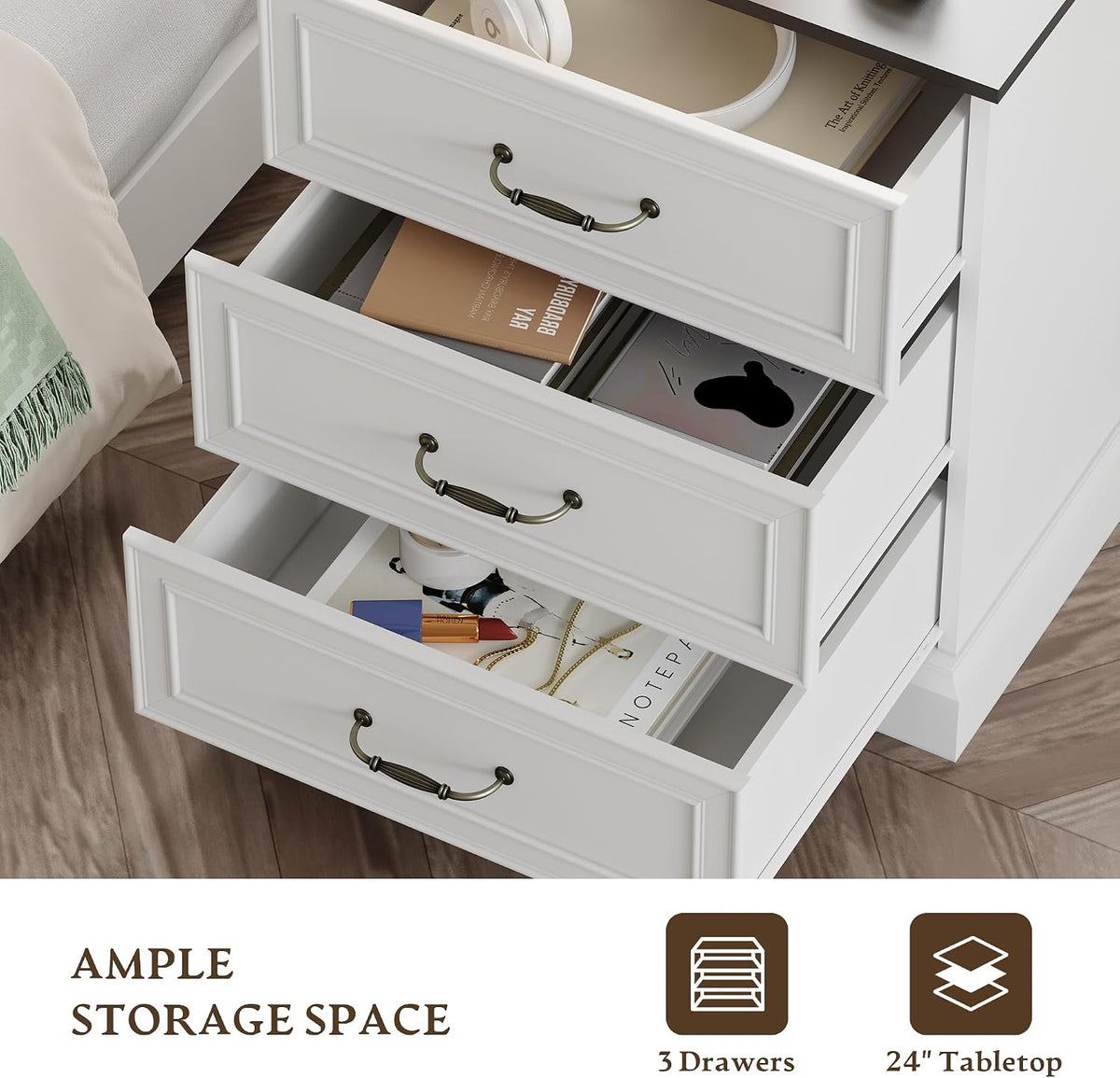 Farmhouse 3 Drawers Dresser for Bedroom, 24" Wide Modern Chest of Drawer...