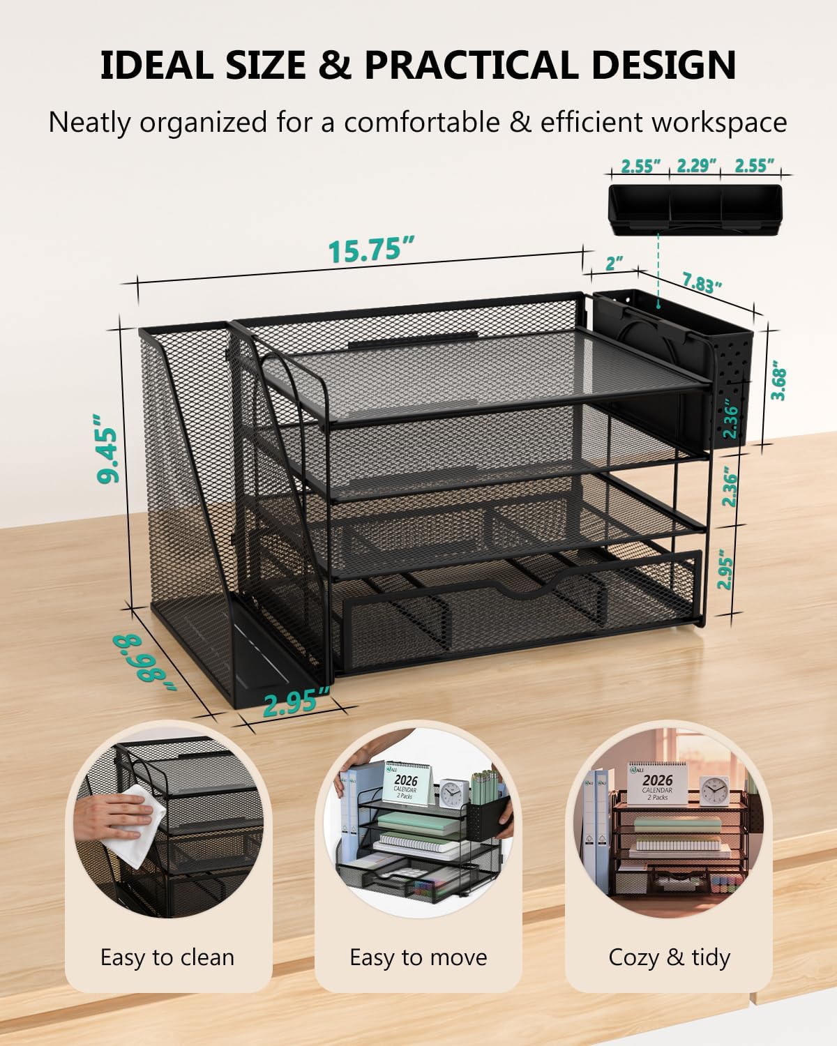 WALI Desk File Organizer, 4 Tier Desktop Paper Letter Tray Organizer with Dra...