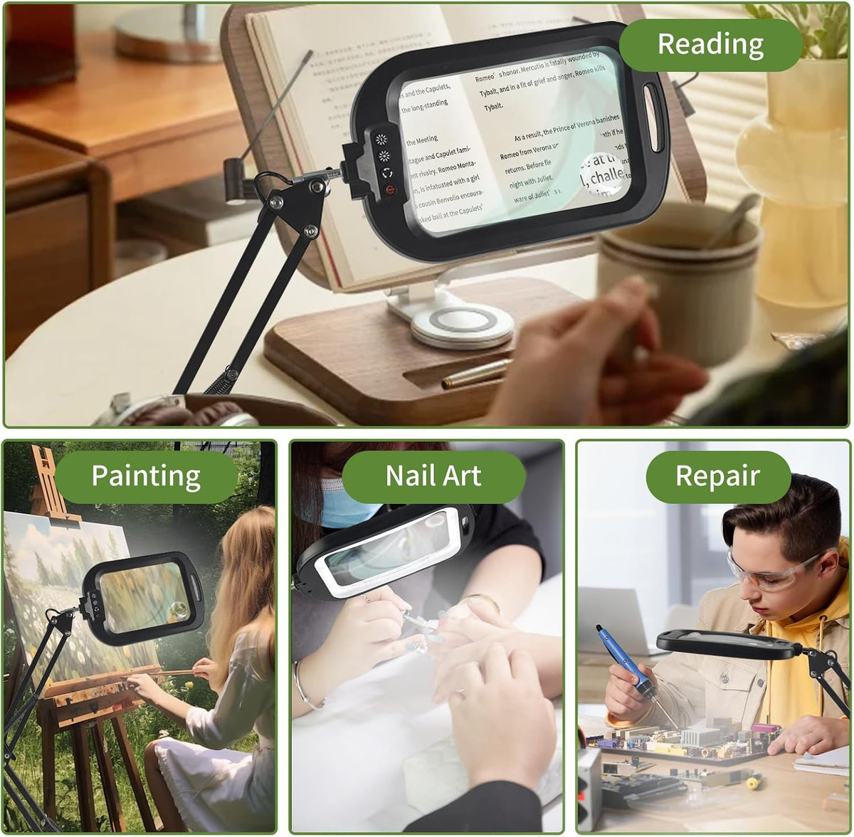 10X 30X Large Square Magnifying Glass with Light and Stand/Clamp