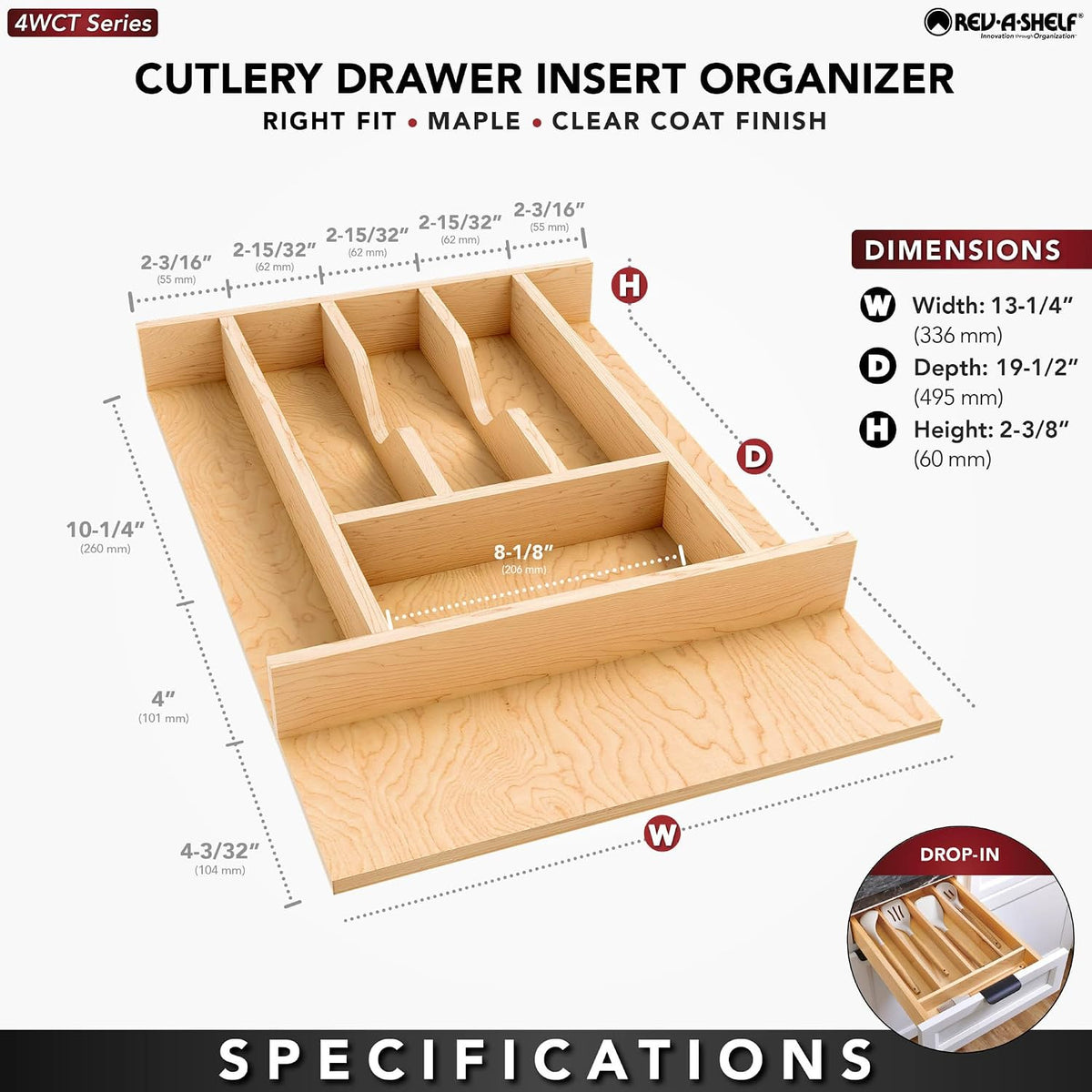Rev-A-Shelf Right Size Fit Silverware Drawer Insert Divider Organizer