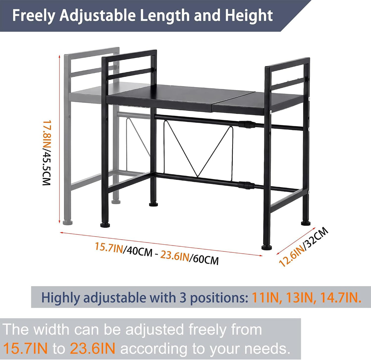 PUSDON Expandable Microwave Oven Rack, 2-Tier Countertop Baker's Rack Sty...
