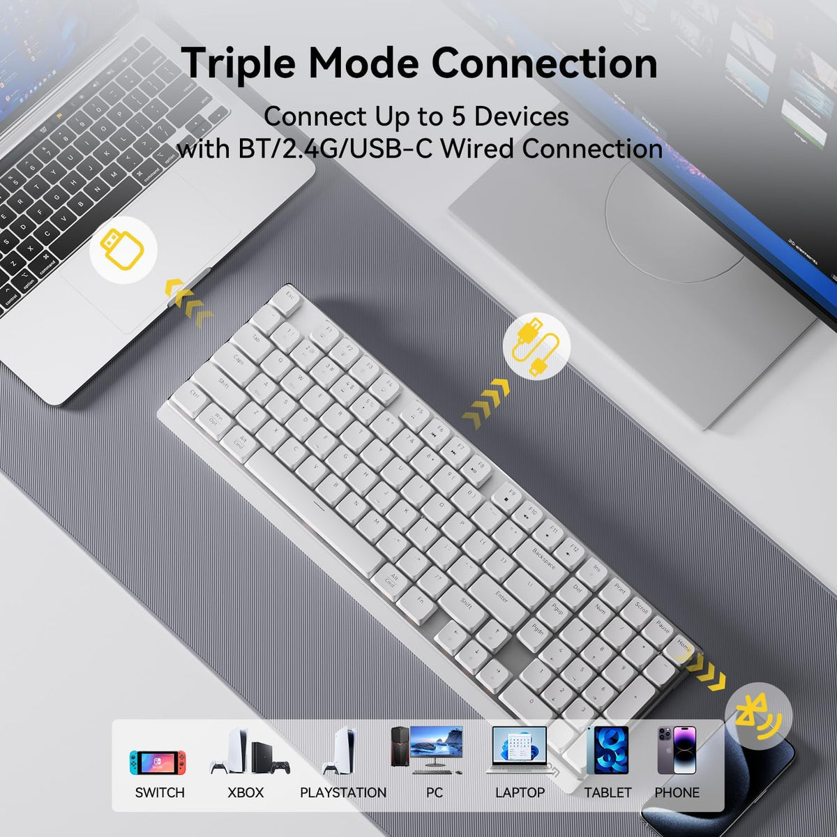 AUSDOM Wireless Mechanical Silent Office Keyboard, Low-Profile Linear Switche...