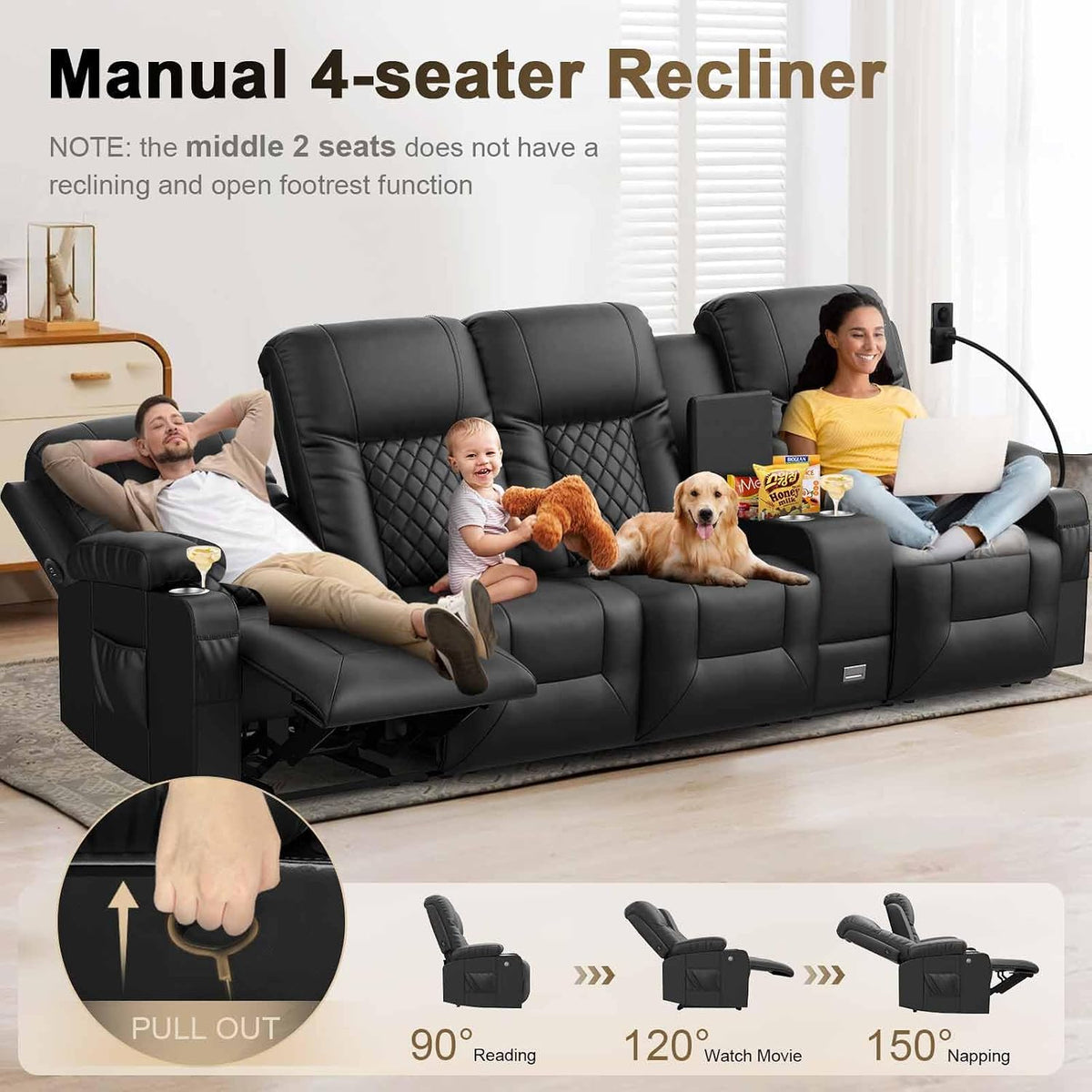YONISEE 4 Seat Rcliner Sofa Set for Living Room
