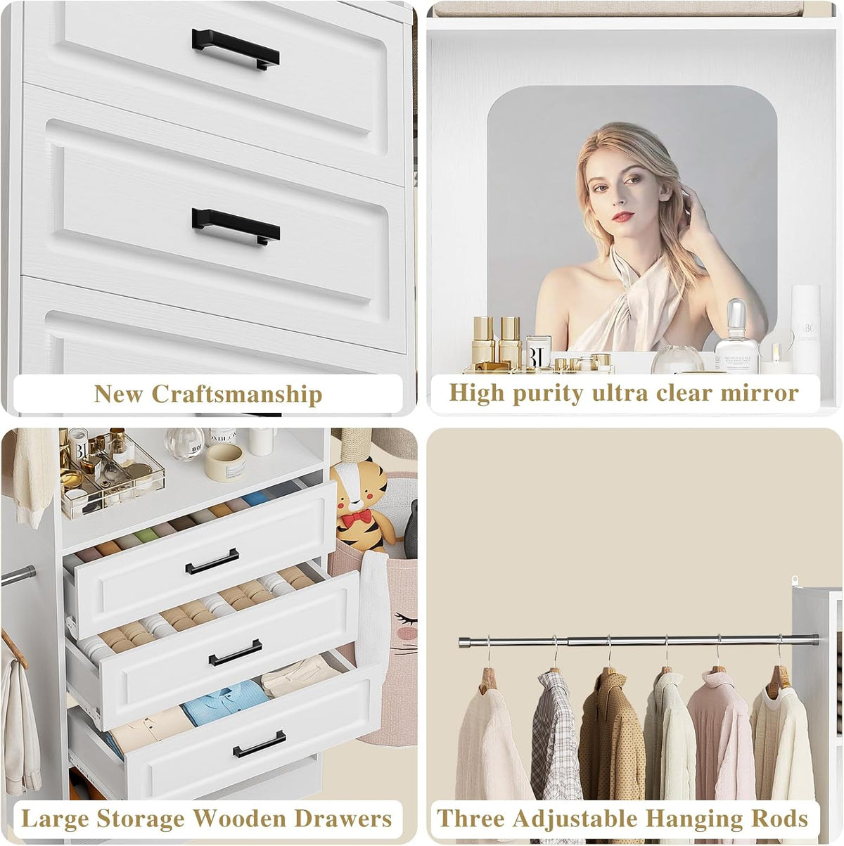 Unikito 48" - 96" W Closet System with Mirror and 3 Extendable Hang...