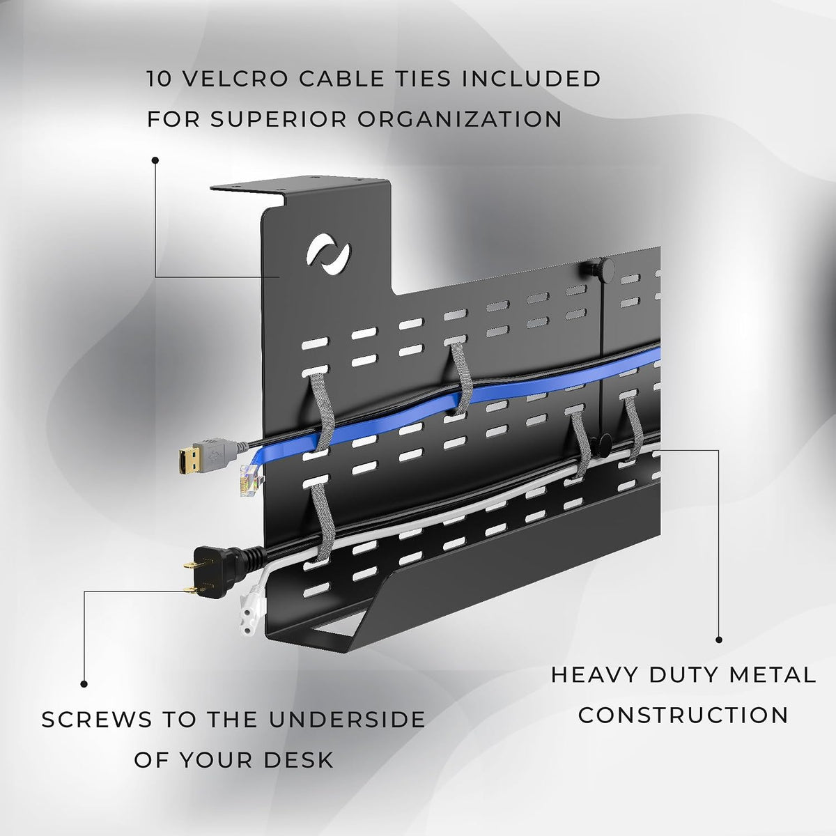 HumanCentric Under Desk Cable Management Tray & Cord Raceway, Black