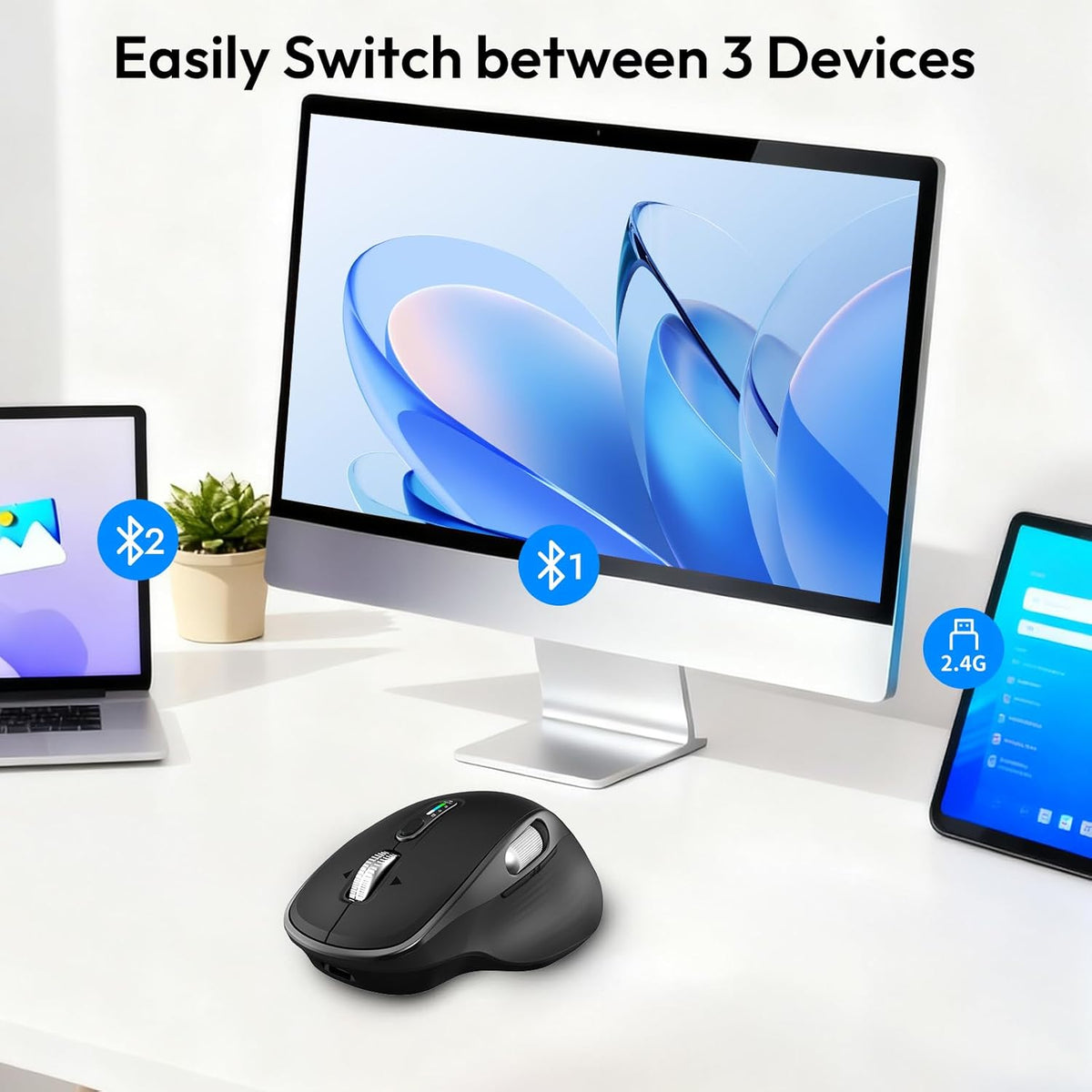 Wireless Bluetooth Rechargeable Mouse with 8 Programmable Buttons-Black
