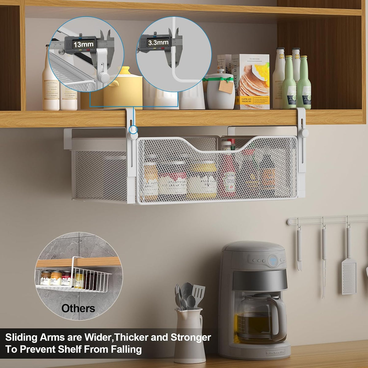 AmonHouseware 2Pack Under Shelf Basket Storage,Adjustable Hanging Arm,White