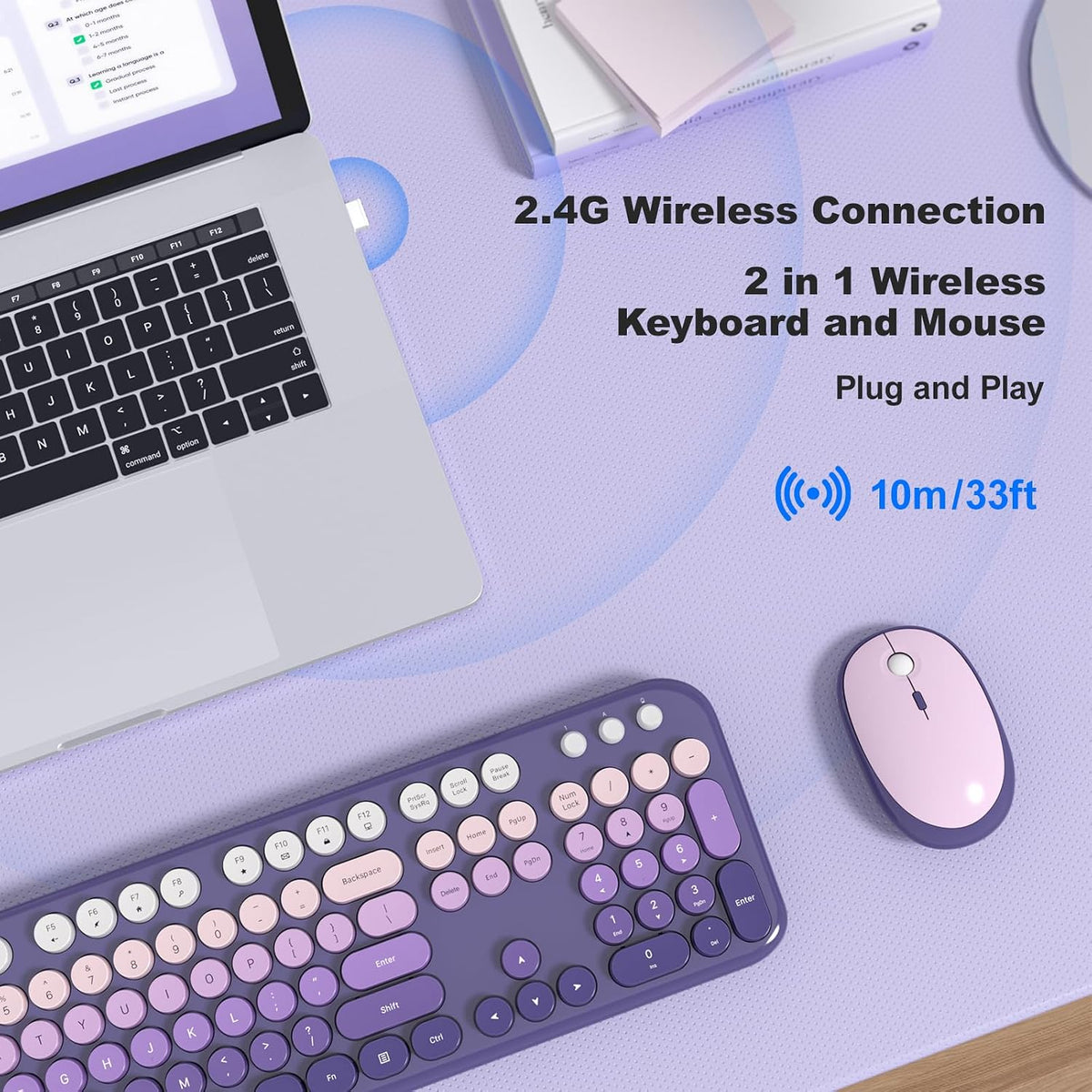 MOFII Wireless Keyboard and Mouse Combo, Cute Keyboard Full Size and Wireless...