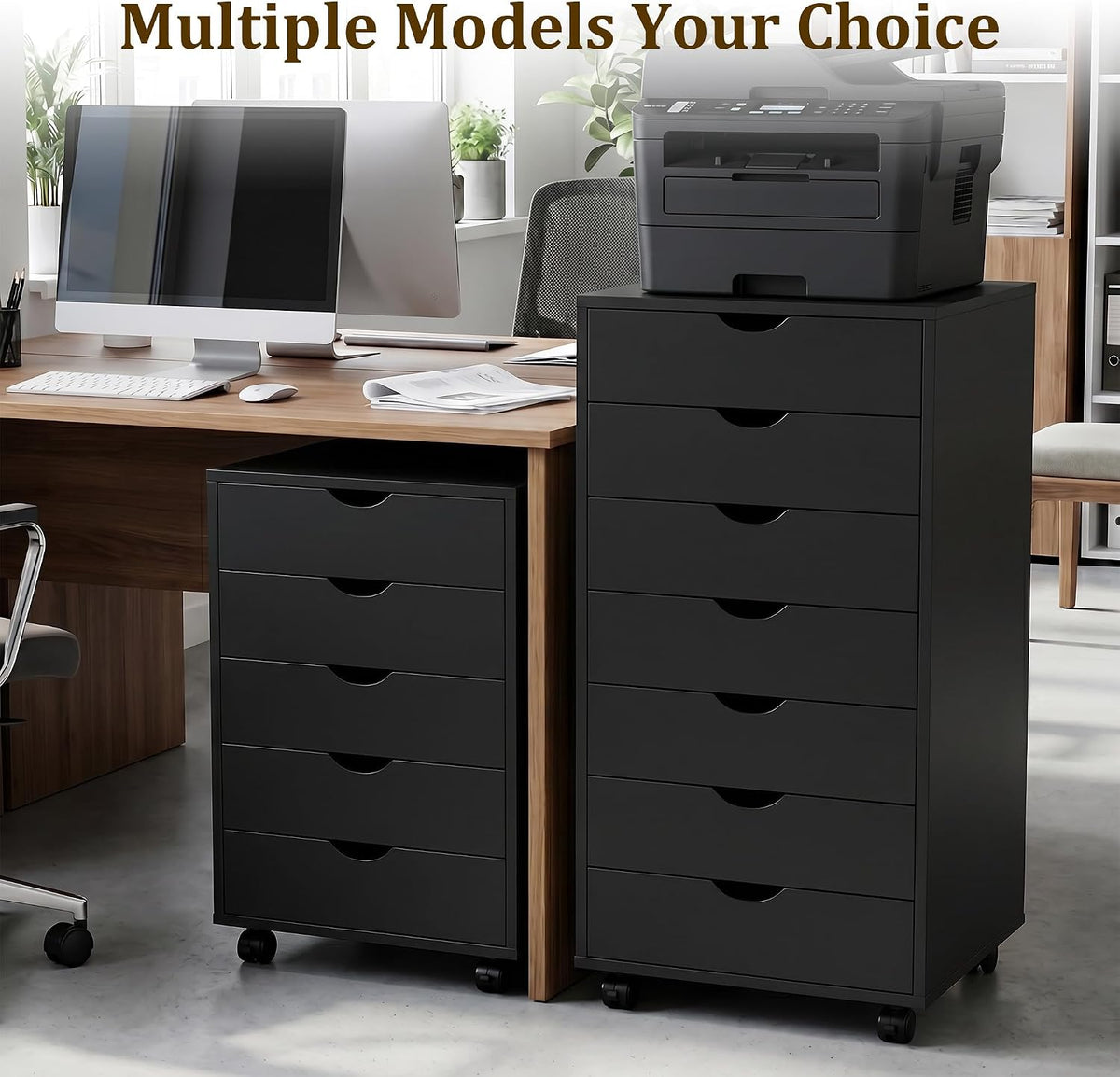 5 Drawer Chest, Office Drawer for Home & Office Printer Stand, Black