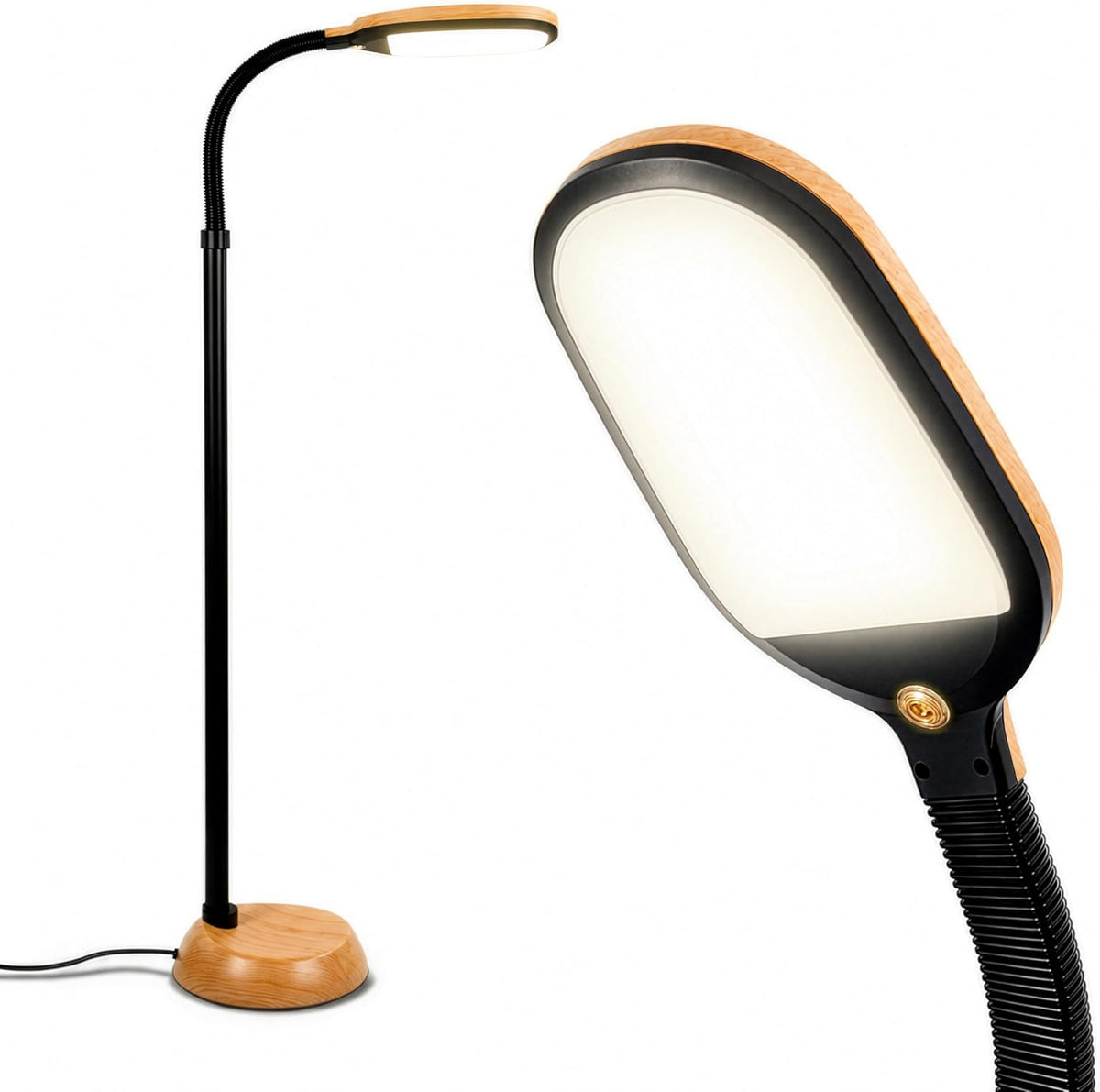 Brightech Litespan - LED Floor Reading Lamp, Modern Wooden Style, Adjustable ...