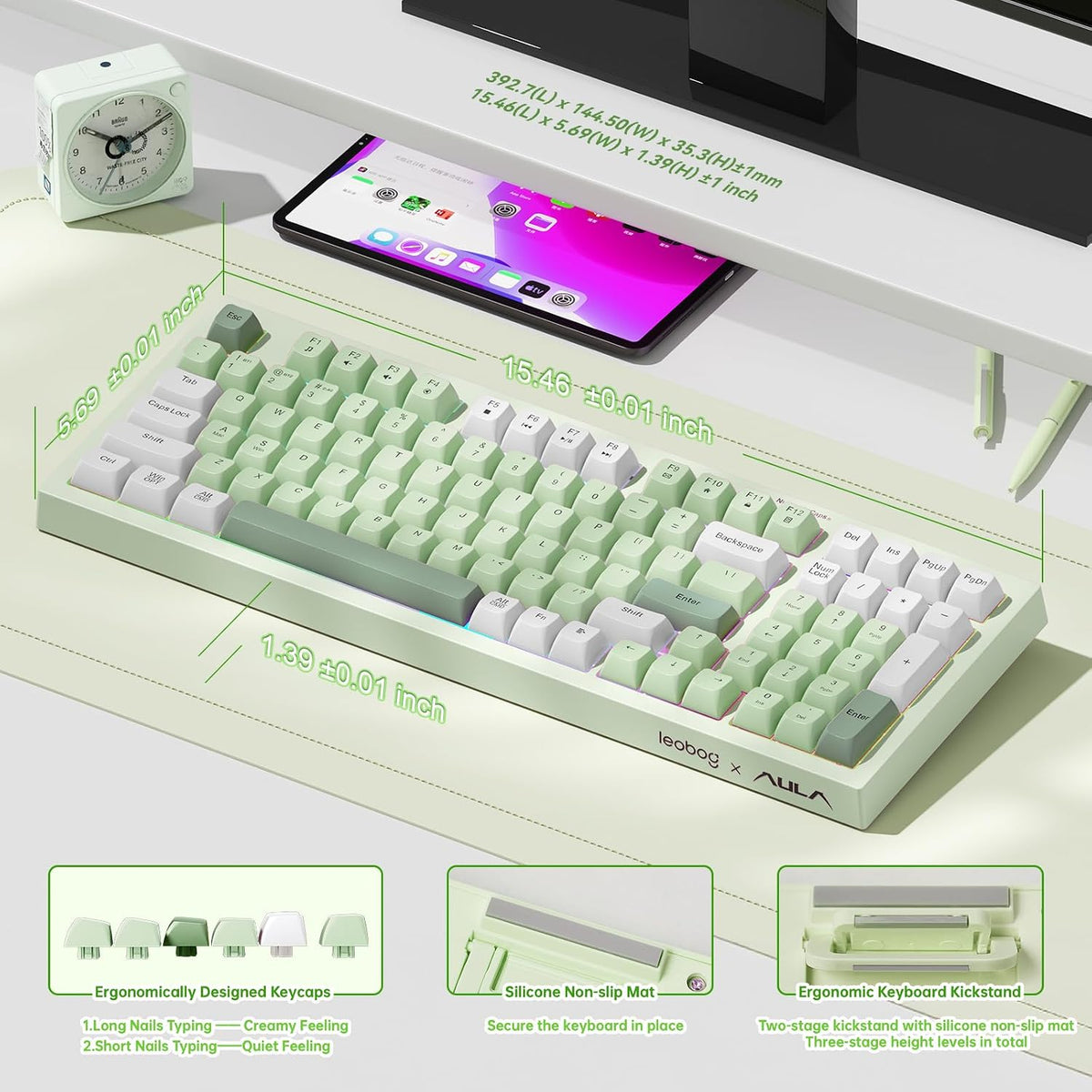 LEOBOG X Aula Wireless Keyboard Green Gaming Keyboard Creamy Silent