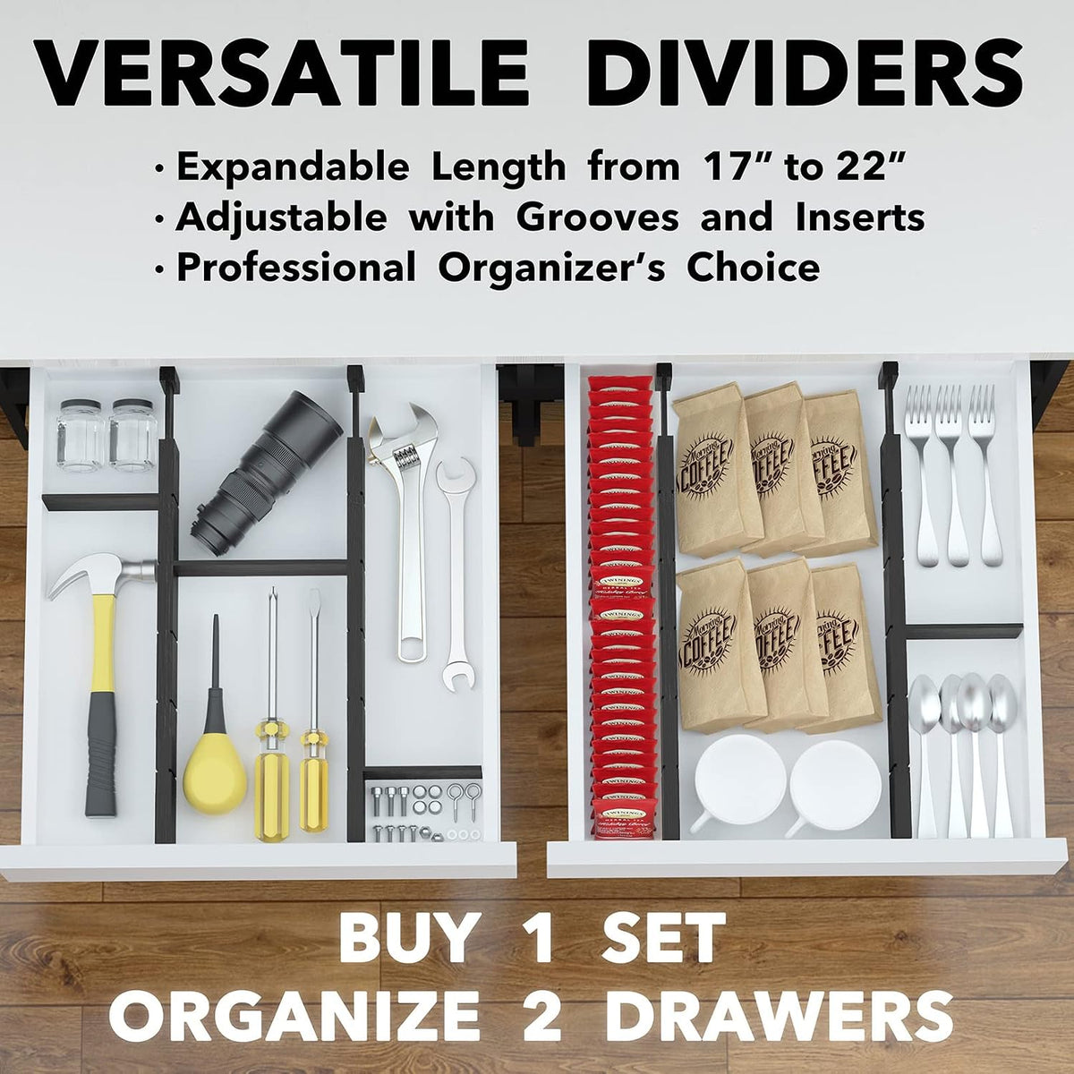 SpaceAid Bamboo Drawer Dividers with Inserts and Labels, Kitchen Adjustable D...