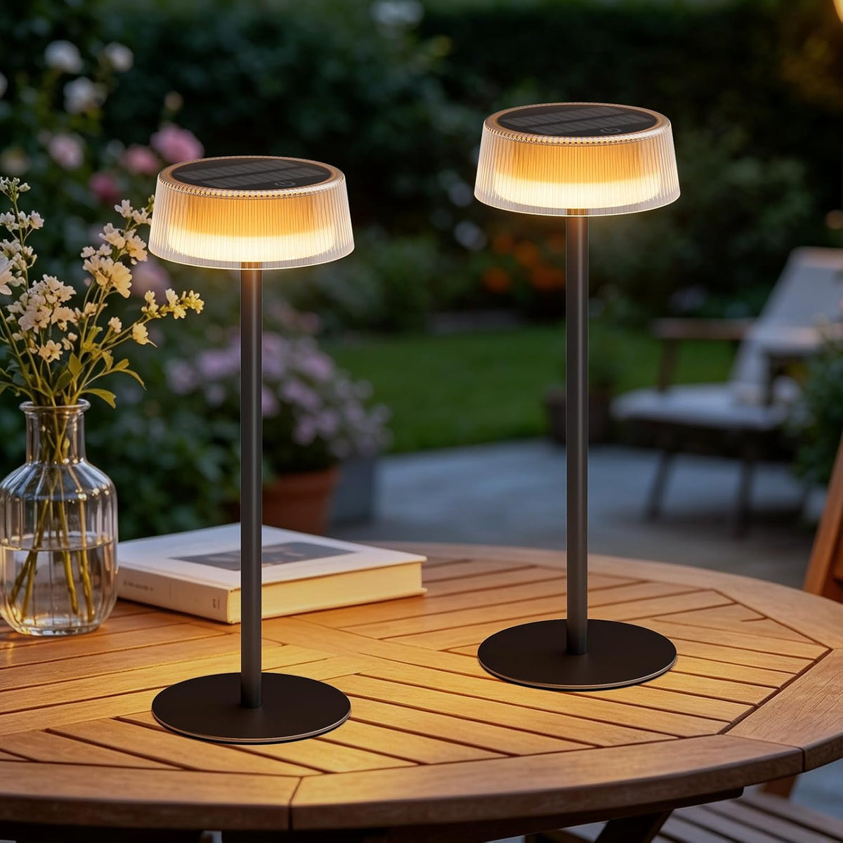 Solar Table Lamps Outdoor 2 Pack, Patio Solar Table Lights IP65 Waterproof