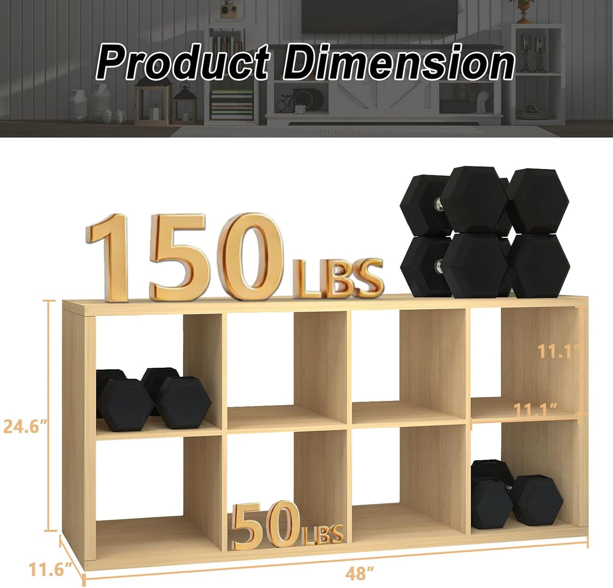 CTESNE【2026 Wooden Thick Frame 8 Cube Storage Organizer Shelf with Anti-Tippi...