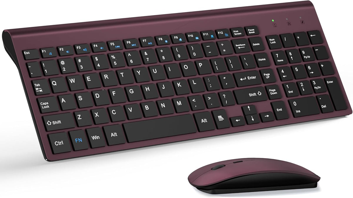 Wireless Keyboard and Mouse Ultra Slim Combo, TopMate - Wine Black