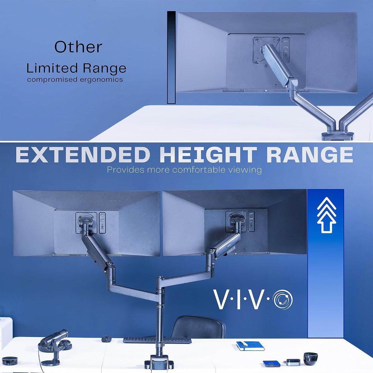VIVO Black Dual Ultrawide Desk Mount, Up to 57 in Screens, STAND-GT57T2