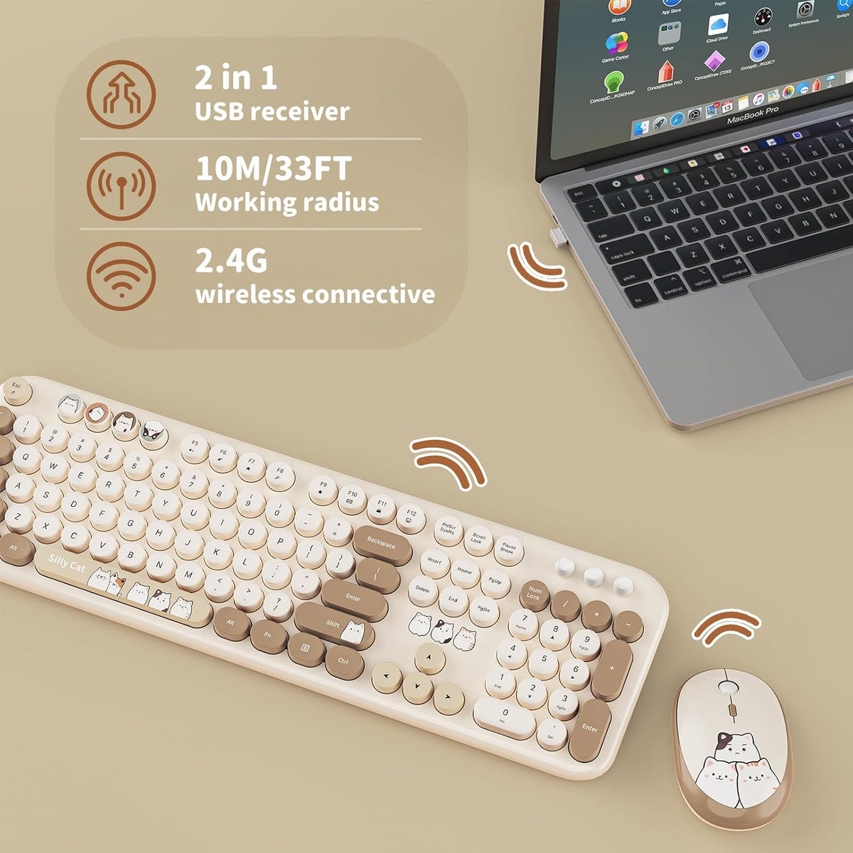 Wireless Keyboard and Mouse Combo, 2.4GHZ Typewriter Retro Full Size Keyboard...