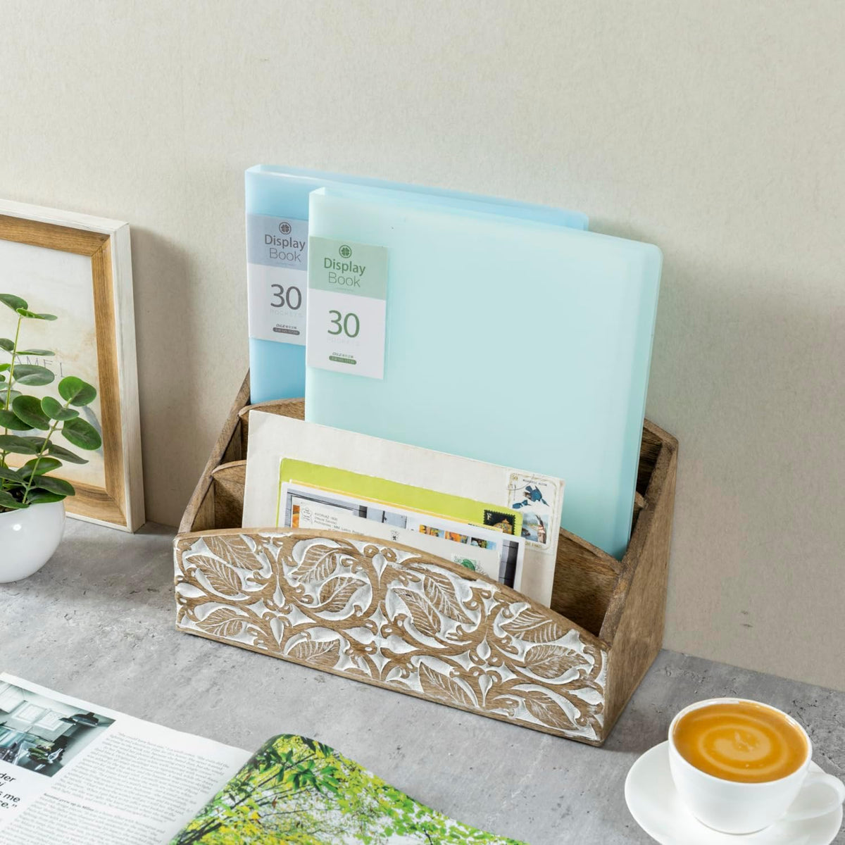MyGift 3 Tier Rustic Solid Mango Wood Desk Mail Holder and Stationery Sorter ...