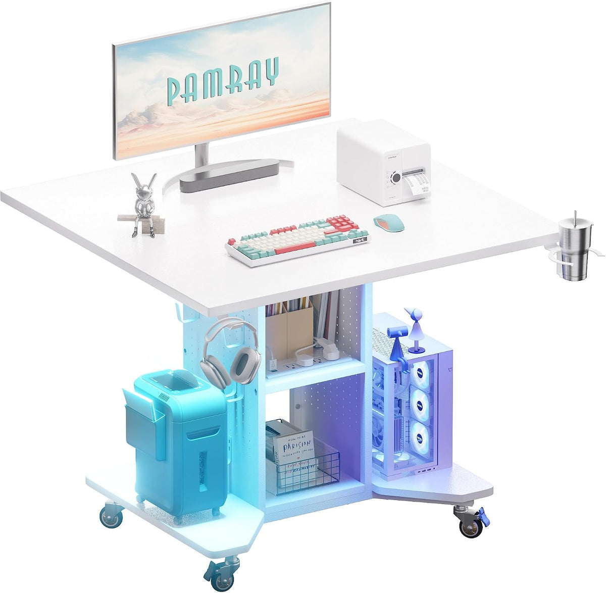 Pamray Small Gaming Desk Rolling Computer Table White