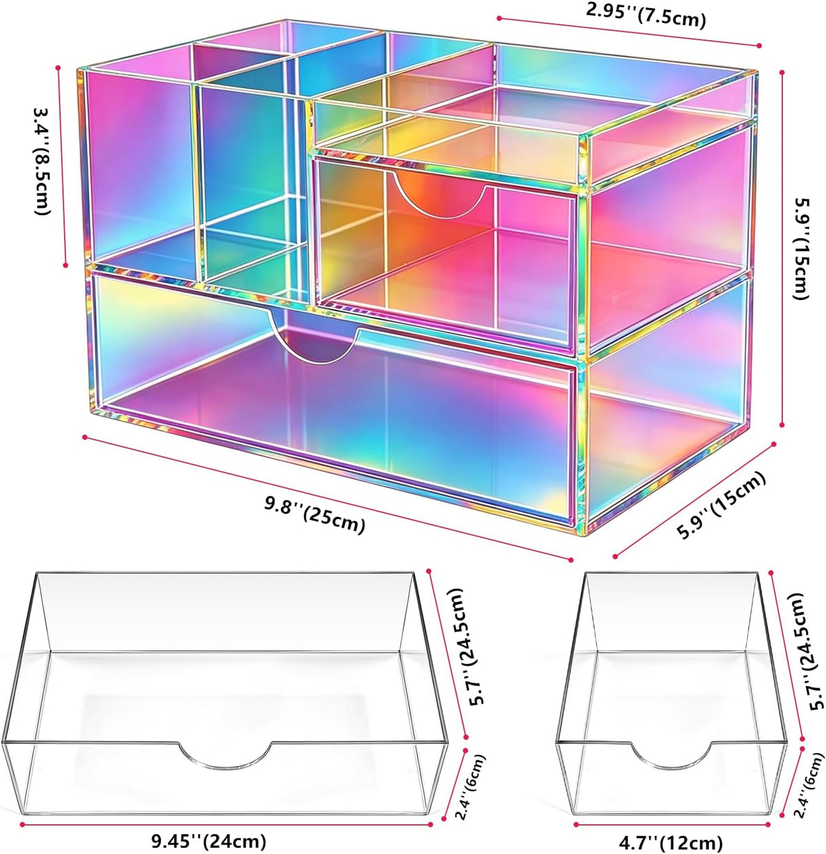 Desk Organizer with Drawers Acrylic Desktop Organizer Pen Holder Caddy for Of...