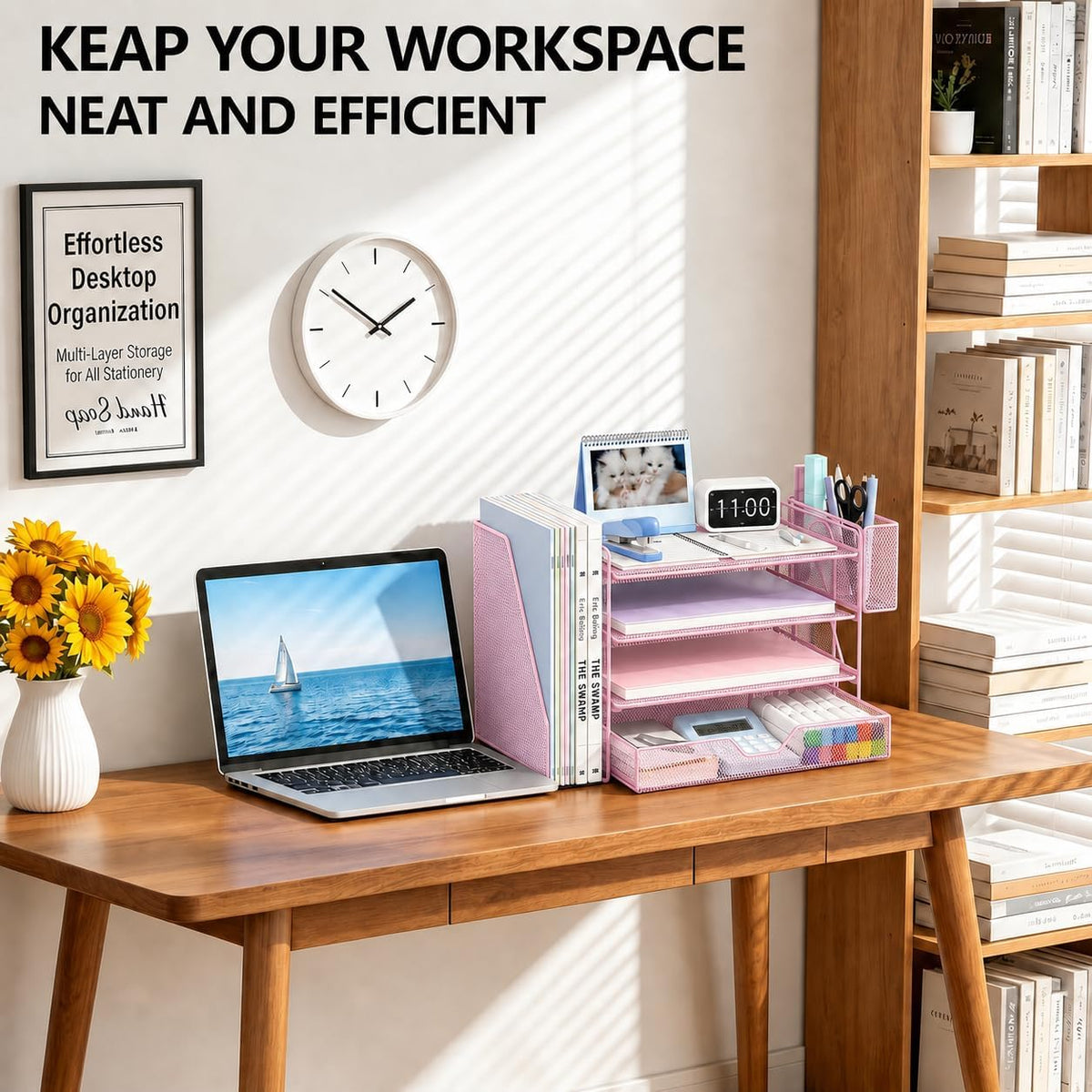 OPNICE Desk Organizers and Accessories, 4-Tier Desktop File Organizer with Dr...