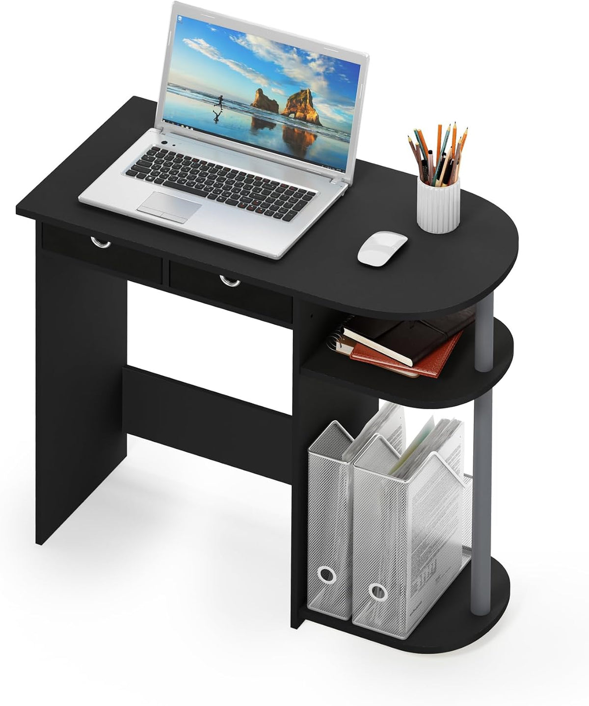 Furinno Go Green 32-Inch Computer Desk with 2-Tier Shelf, Classic Black