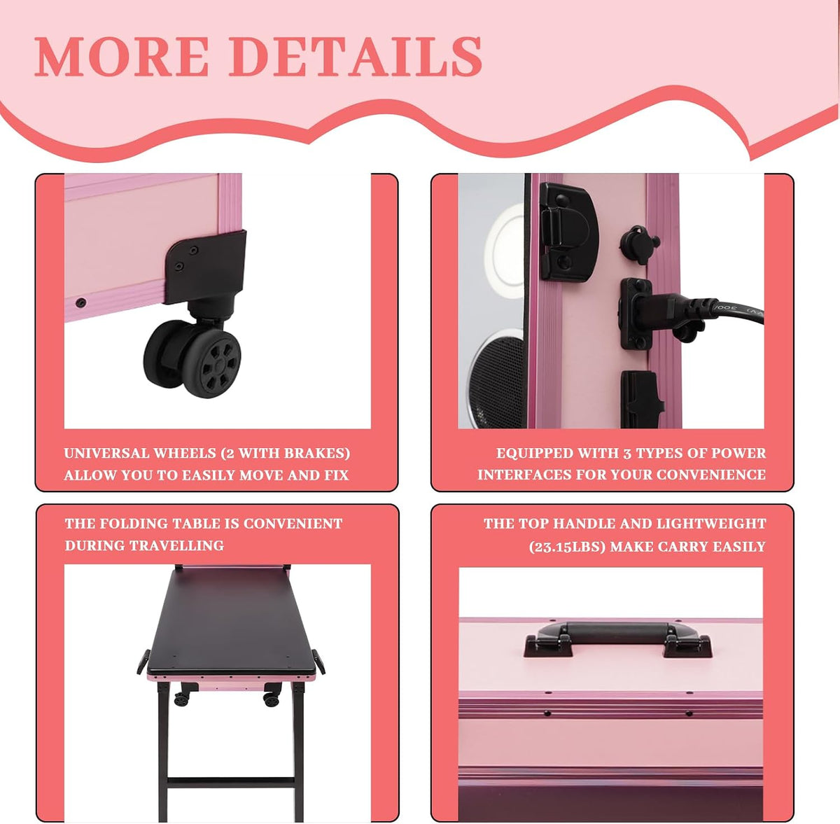 Rolling Makeup Train Case with 4 Drawers&Mirror, Foldable Makeup Nail Des...