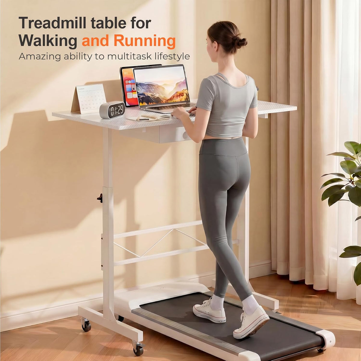 COMHOMA Small Standing Desk with Storage Drawer, Mobile Height Adjustable Rol...