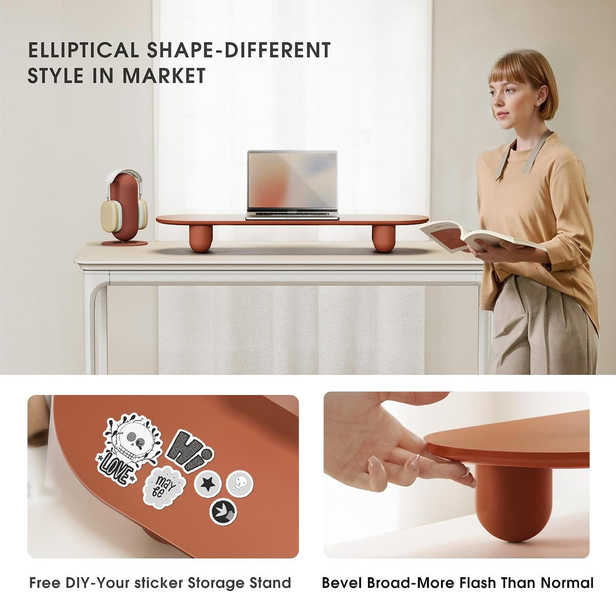 Fenge Computer Monitor Stand with Solid Beech Wood Legs, 34 Inch