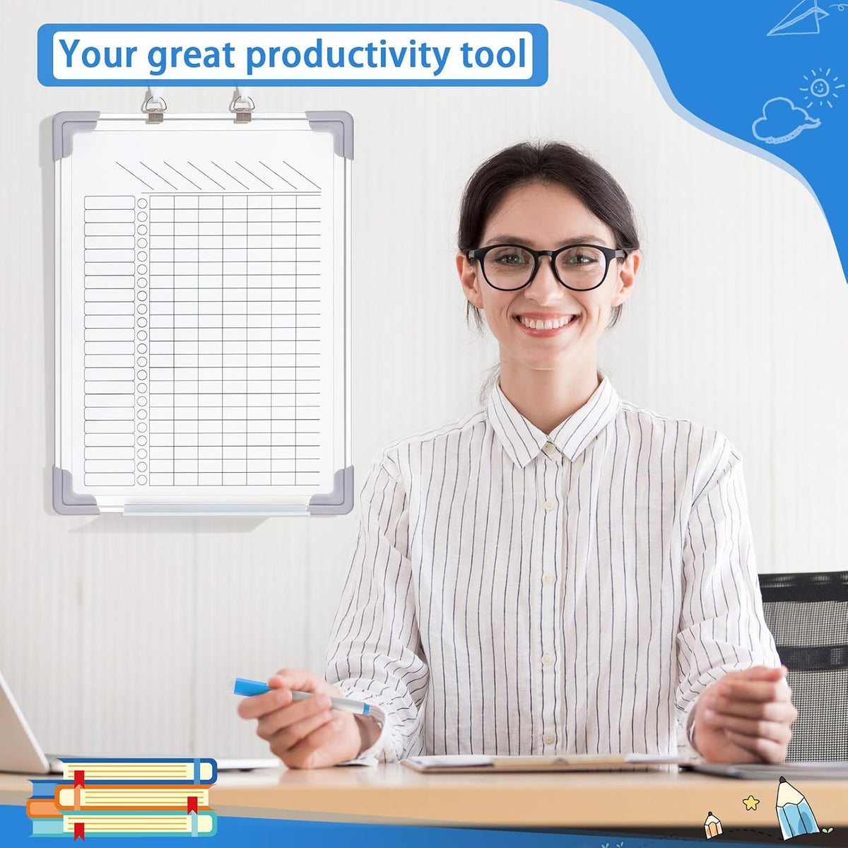 16" X 12" Magnetic Chore Chart Dry Erase Whiteboard, Vertical