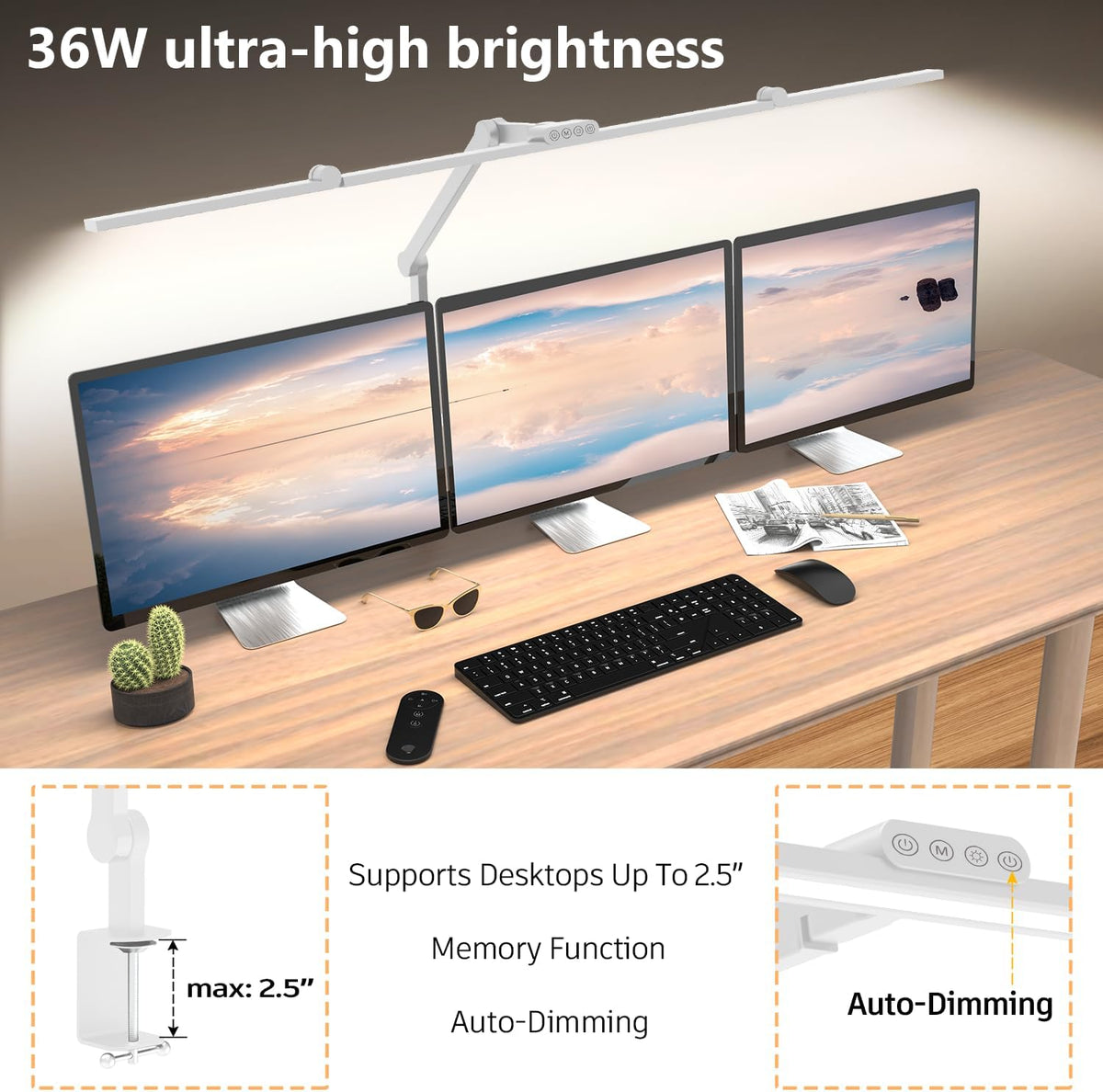 EPABINA 36W Ultra Bright Architect Desk Lamp with Clamp, Tall Overhead Rotata...