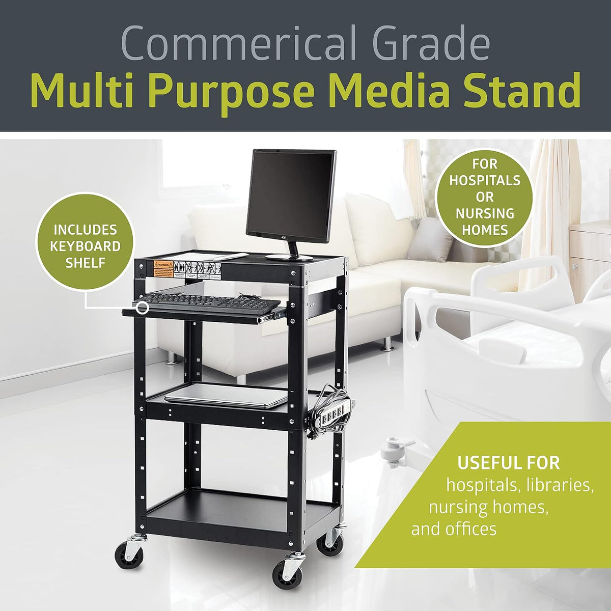 Pearington AV Presentation Cart Stand for Video Projector, TV, Laptop Compute...