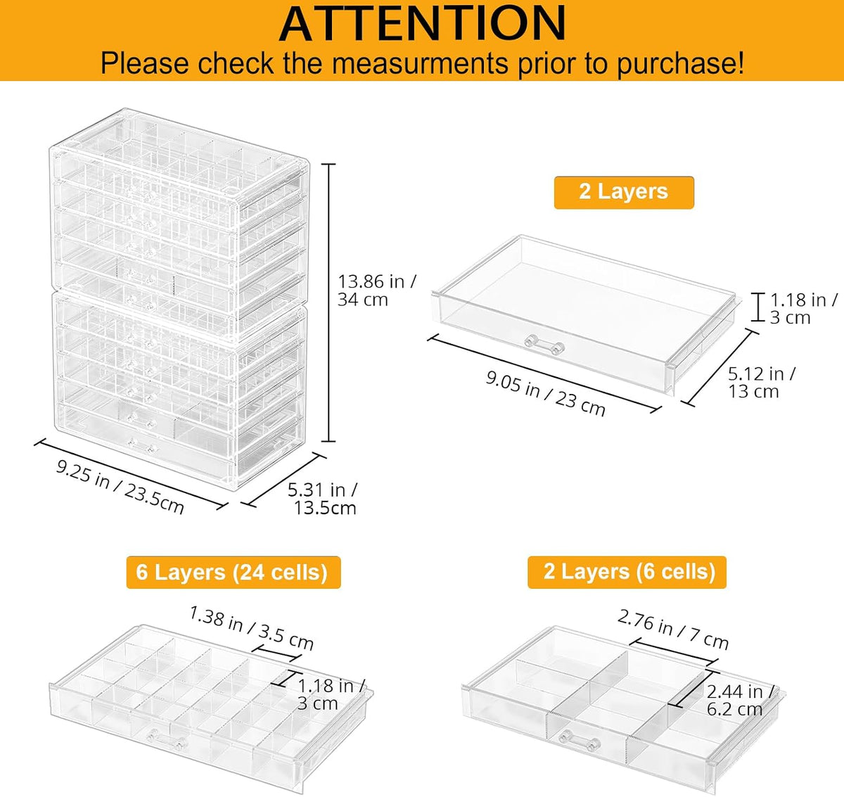 ProCase Acrylic Earrings Holder Organizer Box -Clear, 10 Layers