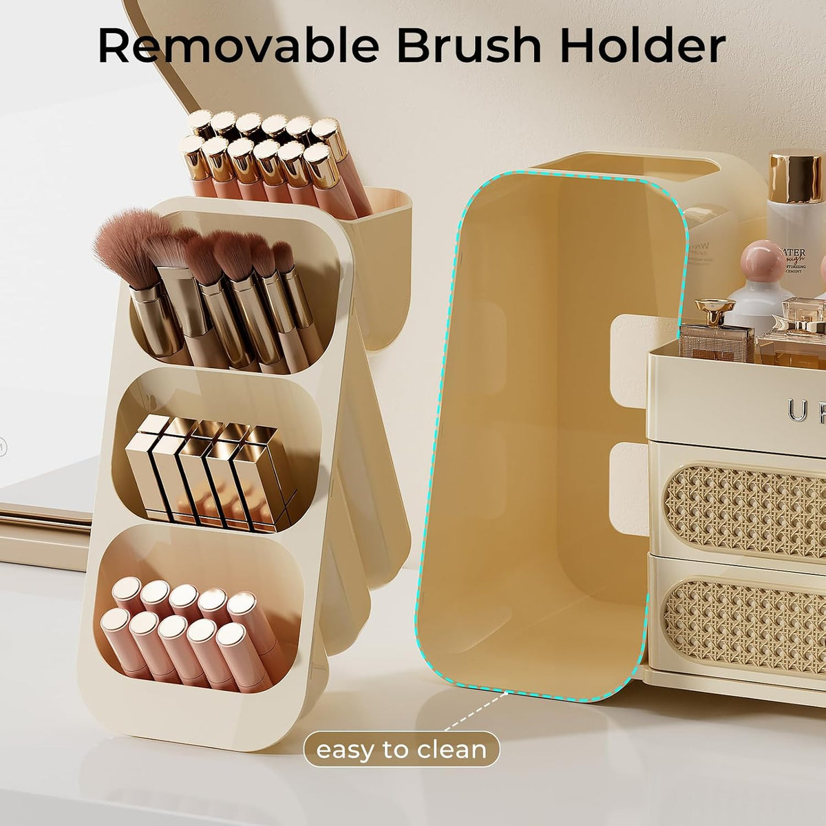 UFORU Makeup Organizer Countertop with Brush Holder for Vanity Bathroom