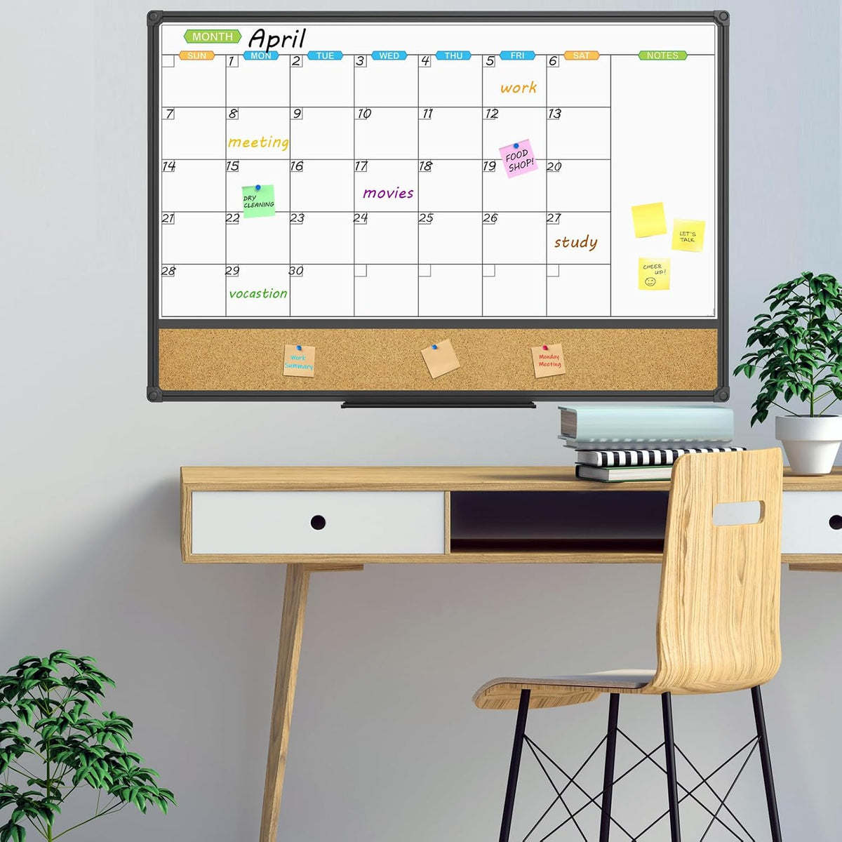JILoffice Magnetic Calendar Whiteboard & Bulletin Corkboard Combination, ...