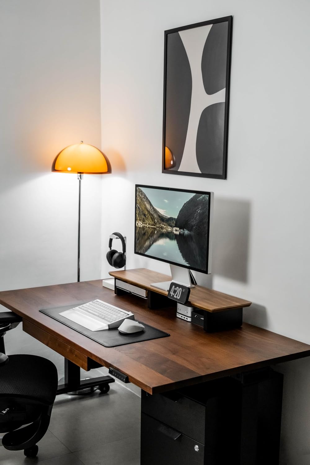 Raico Desk Cockpit Shelf Monitor Stand System Dual Screen Setup Wood Large De...