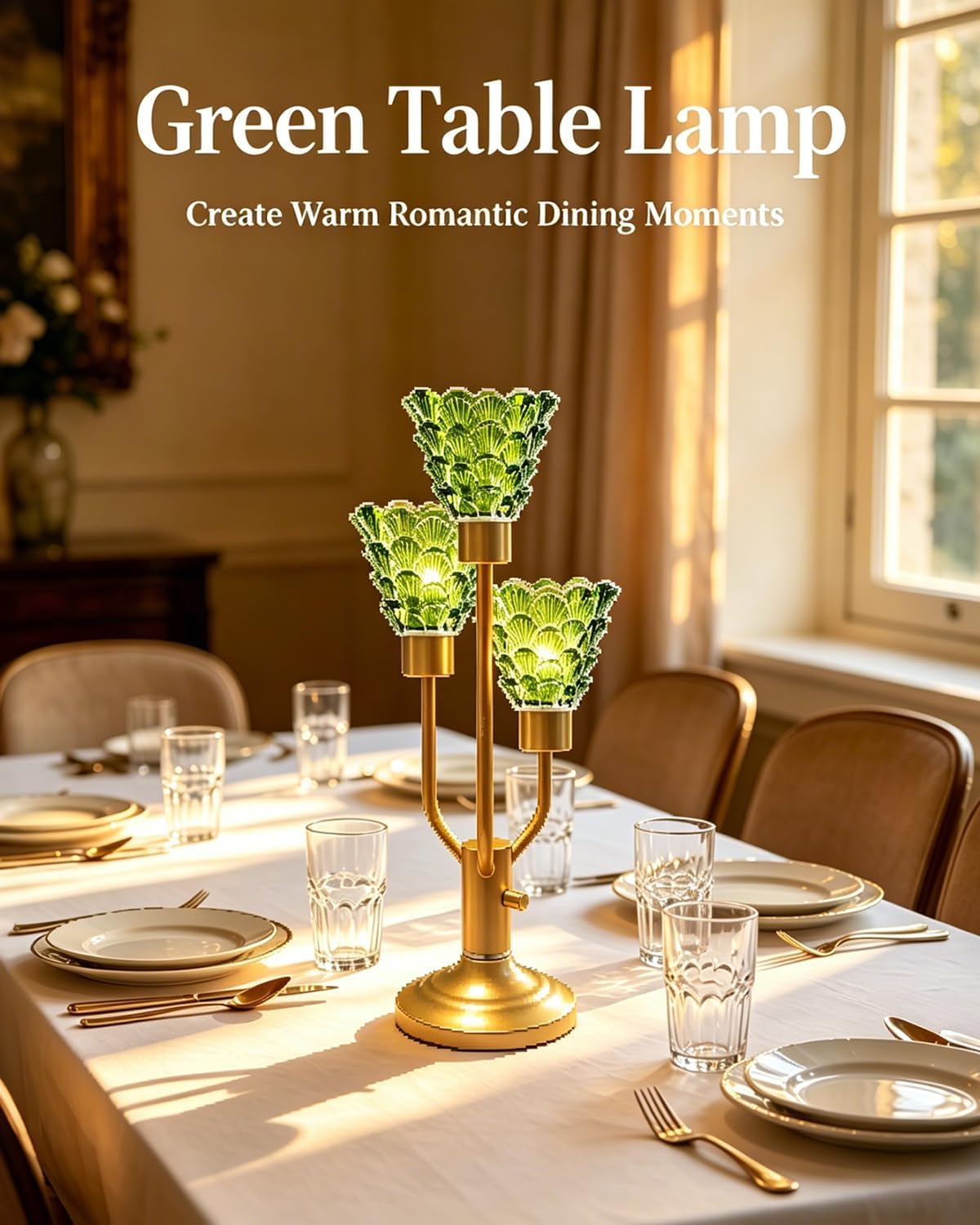 Lightdot Green Glass Mid Century Modern Table Lamp Dimmable Vintage Gift