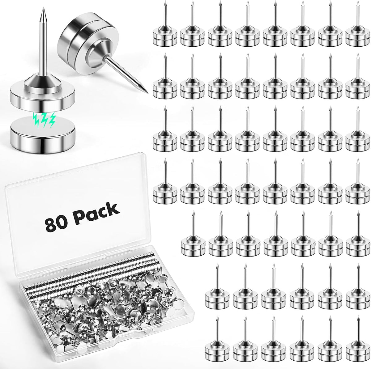 80 Sets Magnet Push Pins, Magnetic Push Pins Backs, Push Pin Maps, Chinches p...