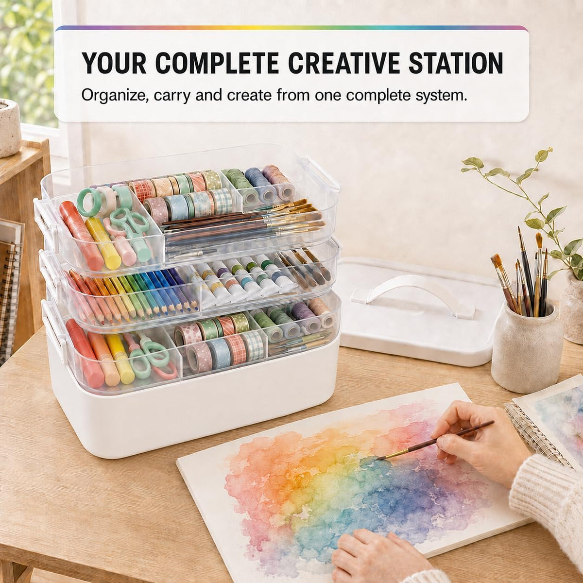 16 QT Art Supply Storage Organizer, 4-Tier with Removable Trays
