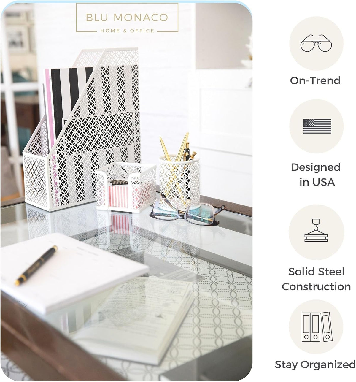 BLU MONACO | White Desk Organizer Set 6 Piece | Mail Sorter Organizer Counter...