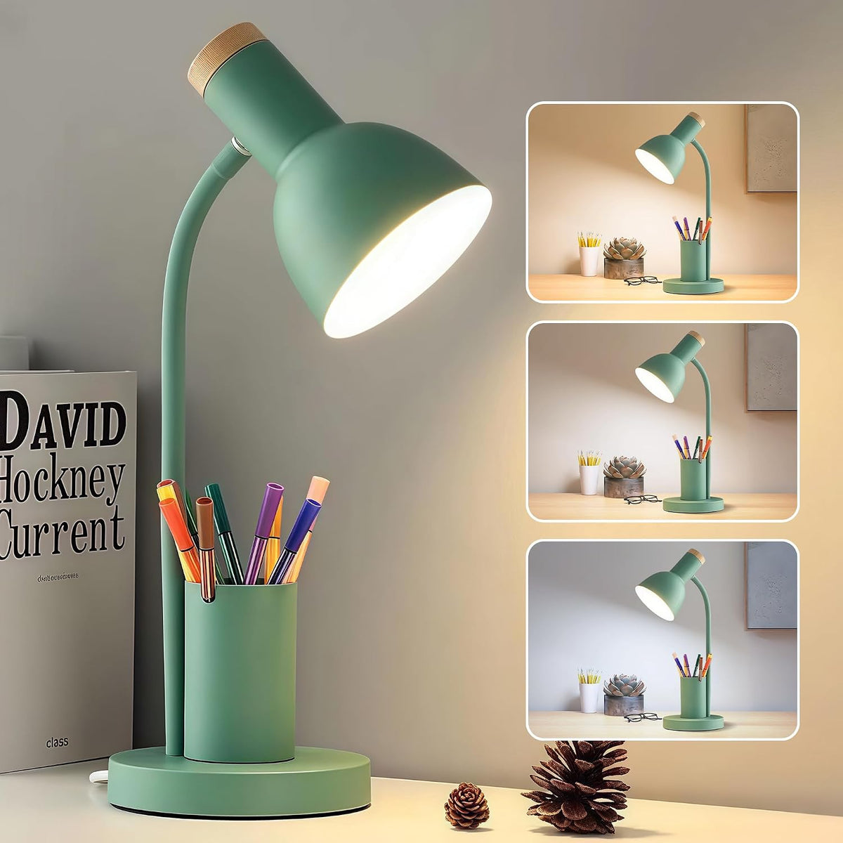 LED Desk Lamp for Home Office, Table Lamp with Pen Holder, 3 Color Modes Read...