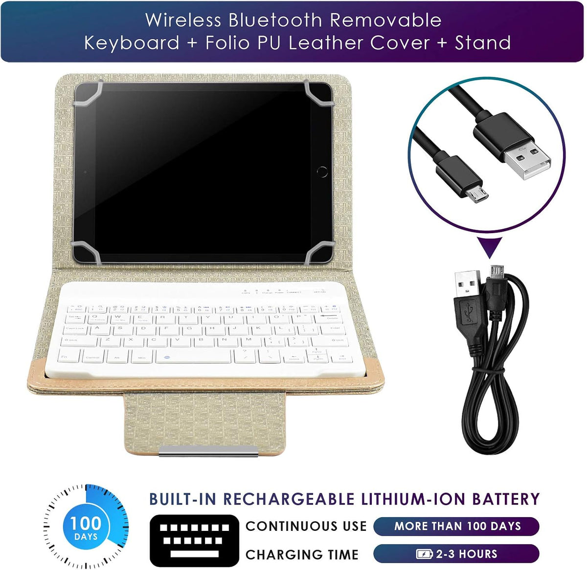 DETUOSI Universal 8.0 inch Android Tablet Case with Keyboard, Removable Wirel...