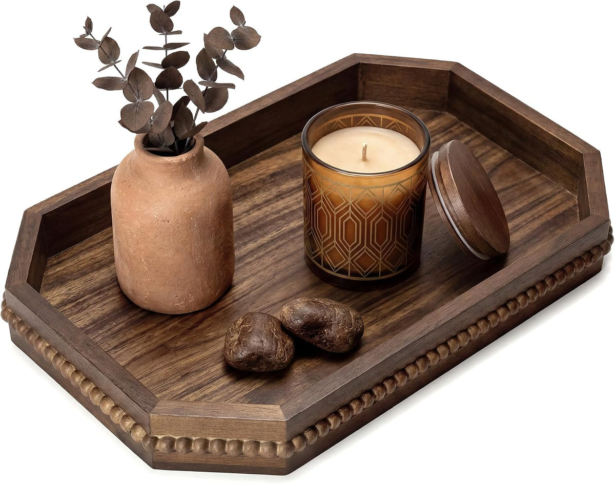 EOSAHR Acacia Wood Decorative Tray: Serving Tray for Table Decor,Dark Brown