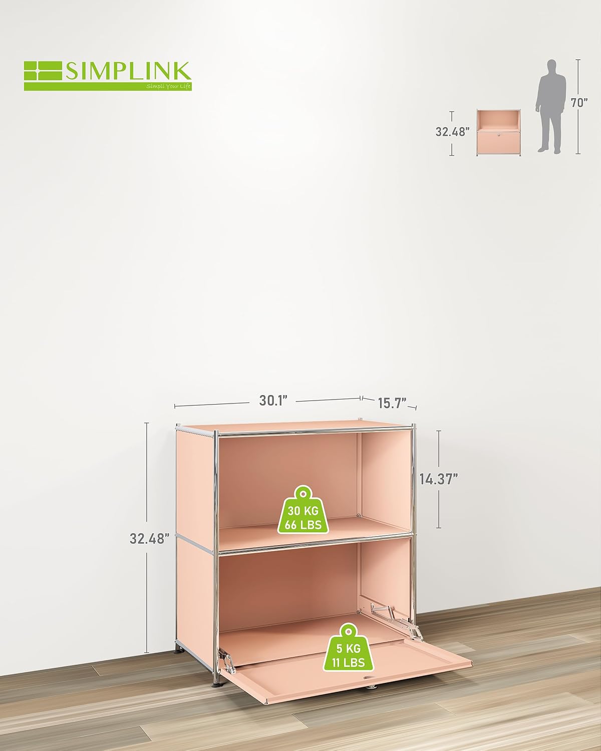 Metal Flip-Top Cabinet, Detachable Wheels, Modern Sideboard H32.5