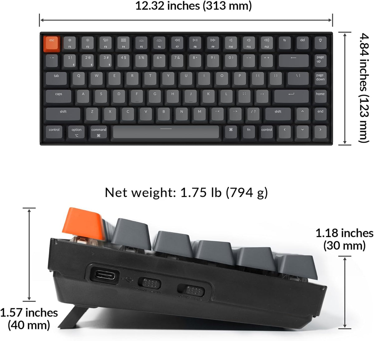 Keychron K2 75% Layout Bluetooth Mechanical Keyboard Super Red Switch/White L...