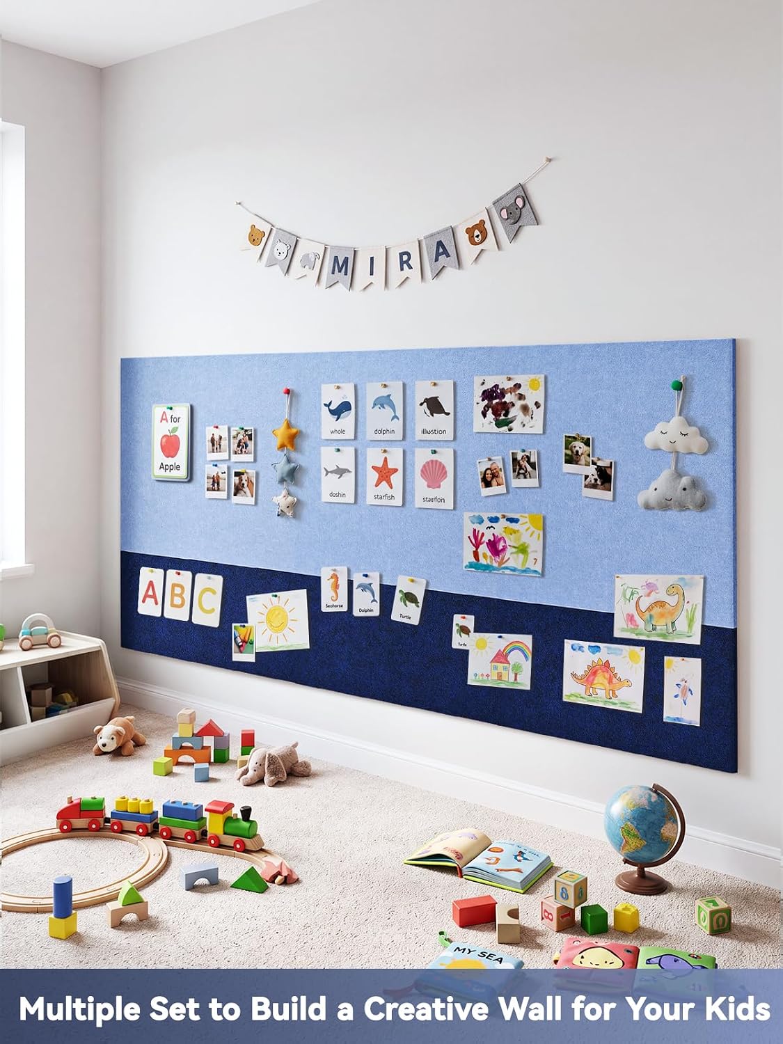Two-Tone Felt Bulletin Board, 23.6 x 35.4 Decorative Pin Board, Ocean Mist