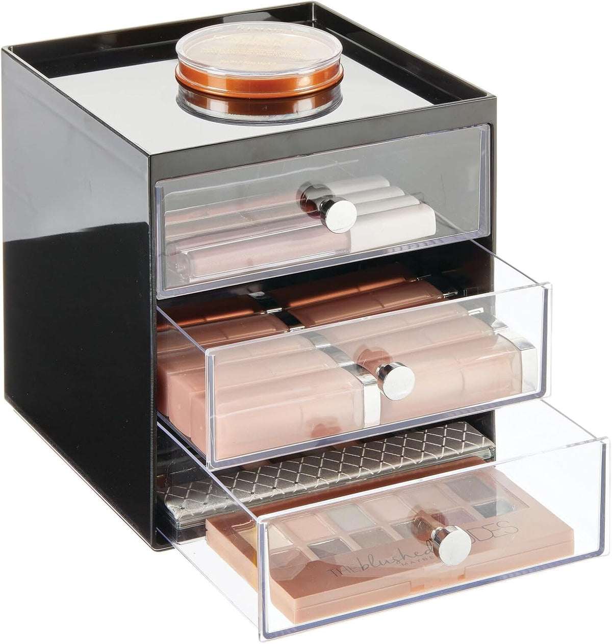mDesign Makeup Organizer Storage Station Cube with 3 Drawers for Bathroom Van...