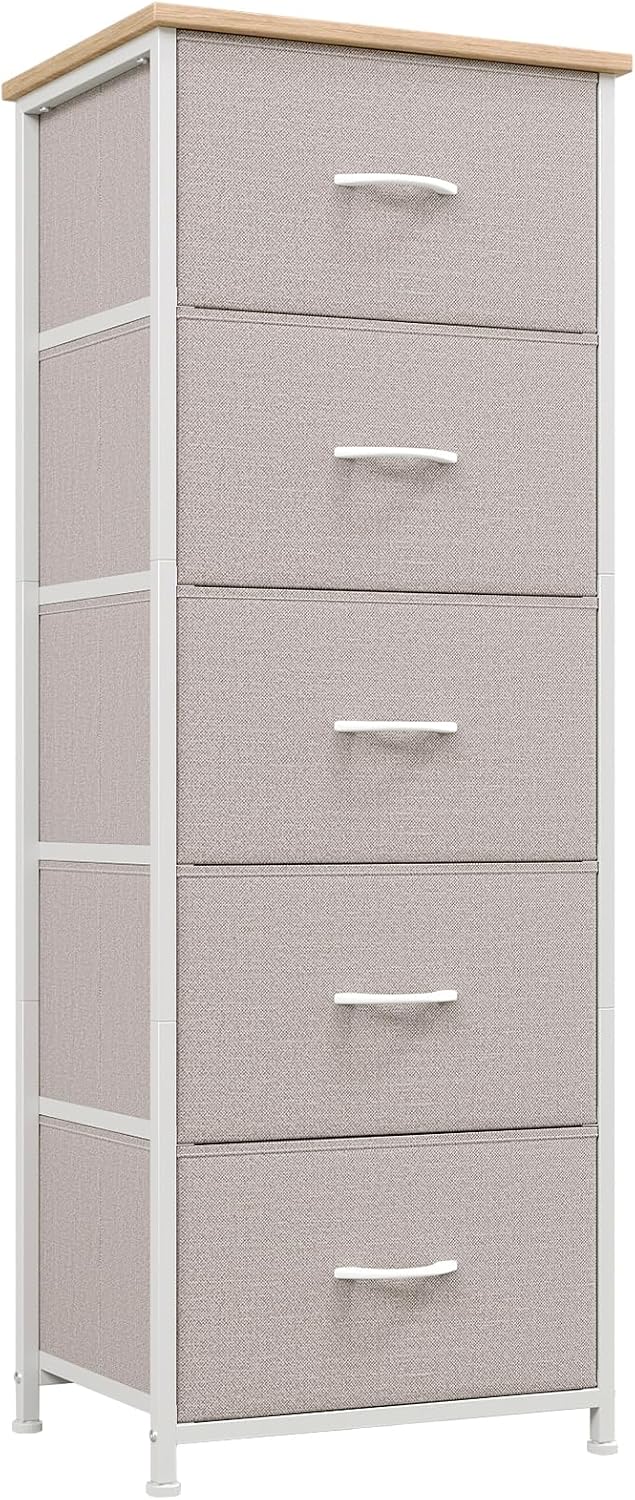 Somdot Tall Dresser for Bedroom, 5 Drawer Storage Cabinet, Ash Grey